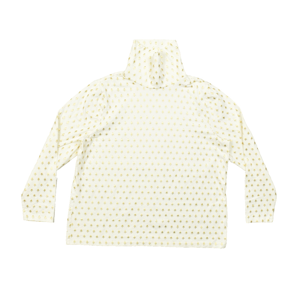 Talbots Plus 2X Turtleneck Shirt Ivory Gold Foil Metallic Tree Print Cotton Stre
